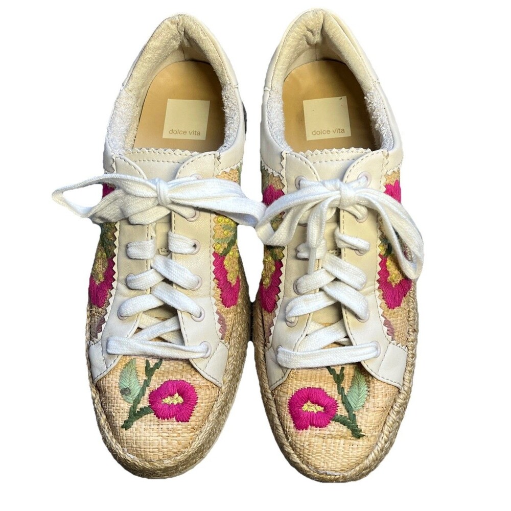 Dolce Vita Azalia Floral Raffia Sneakers Women’s Size 7.5 Lace Up Casual Shoes - Picture 8 of 13
